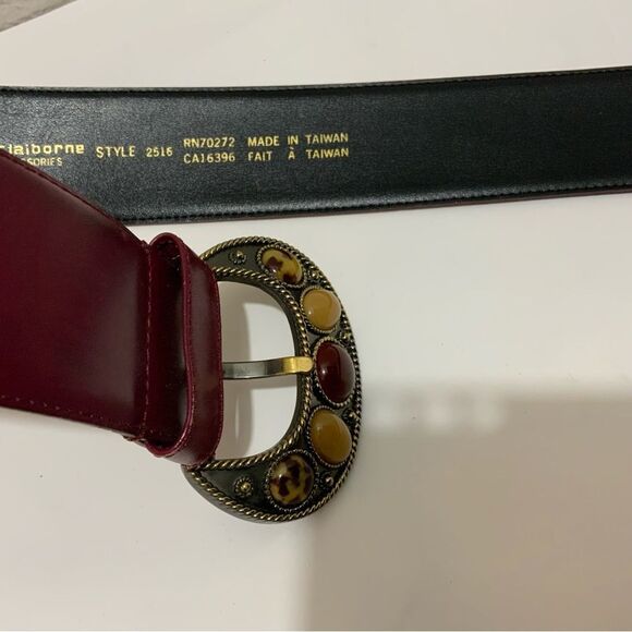 Liz Clairborne Belt red wide with accents on buckle full grain leather Medium - Picture 4 of 11